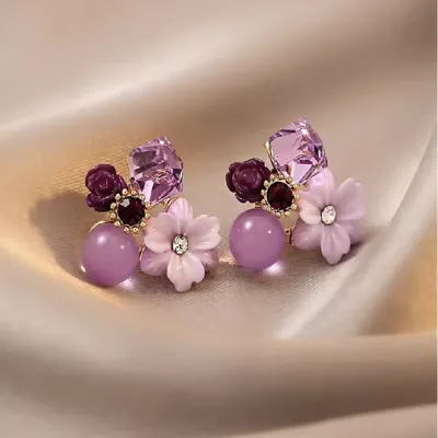 Elegant Purple Flower Stud Earrings